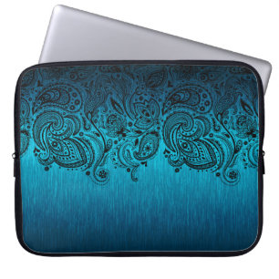 Protection Pour Ordinateur Portable Arrière - plan Métallo Bleu Avec Dentelle Paisley