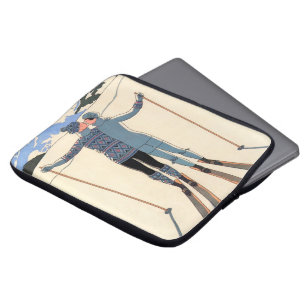 Protection Pour Ordinateur Portable Art Déco vintage, Amants dans la neige par George