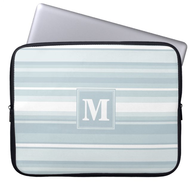 Protection Pour Ordinateur Portable Bandes bleu glace monogramme (Devant)