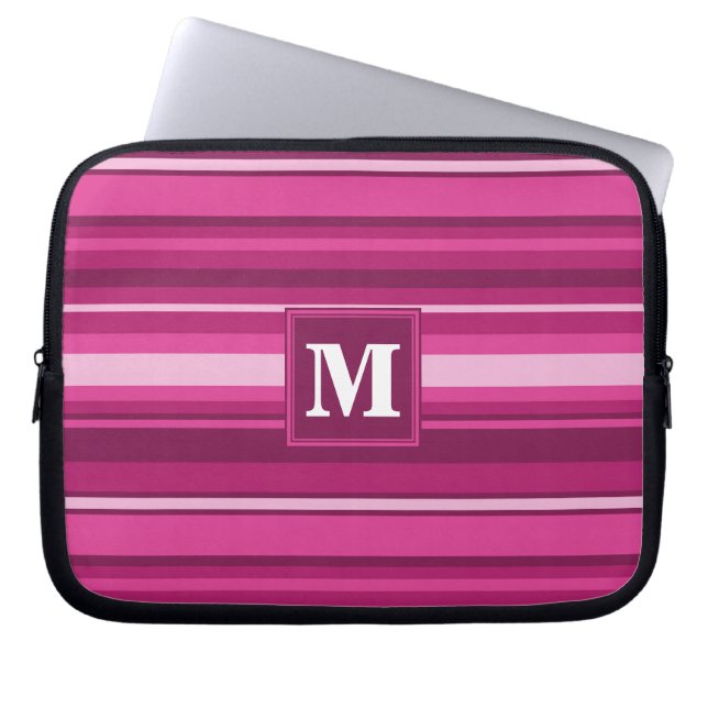 Protection Pour Ordinateur Portable Bandes de monogramme fuchsia (Devant)