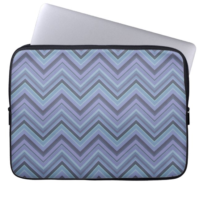 Protection Pour Ordinateur Portable Bandes de zigzag gris bleu (Devant)