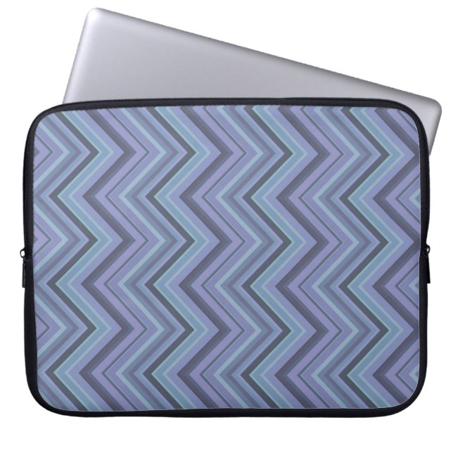 Protection Pour Ordinateur Portable Bandes de zigzag gris bleu (Devant)