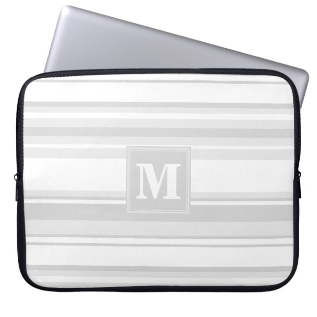 Protection Pour Ordinateur Portable Bandes gris clair monogrammes (Devant)