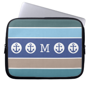 Protection Pour Ordinateur Portable Bandes marines personnalisées monogramme manches d