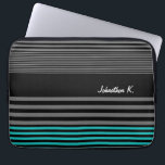 Protection Pour Ordinateur Portable Bandes Turquoises Preppy et fraîches avec nom<br><div class="desc">Un preppy signifie mode manche portable de 13 pouces avec rayures turquoises et noires fraîches sur le fond et un motif rayé noir et gris tendance sur le reste du coque. Personnalisez en ajoutant votre nom à cette pochette d'appareil mobile moderne de style contemporain.</div>
