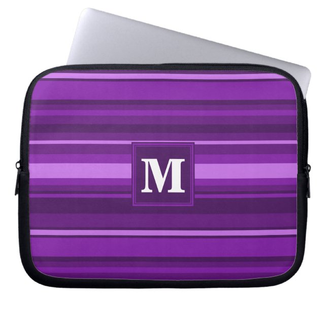 Protection Pour Ordinateur Portable Bandes violettes monogrammes (Devant)