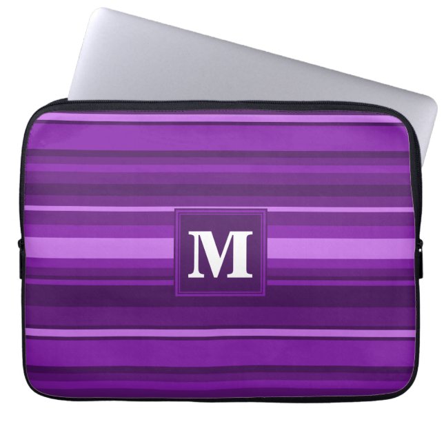 Protection Pour Ordinateur Portable Bandes violettes monogrammes (Devant)