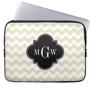 Protection Pour Ordinateur Portable Beige Blanc Chevron Noir Quatrefoil 3 Monogramme