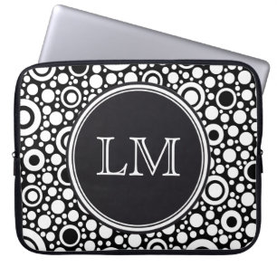 Protection Pour Ordinateur Portable Black Dots & Circles Grid + your backgr. &