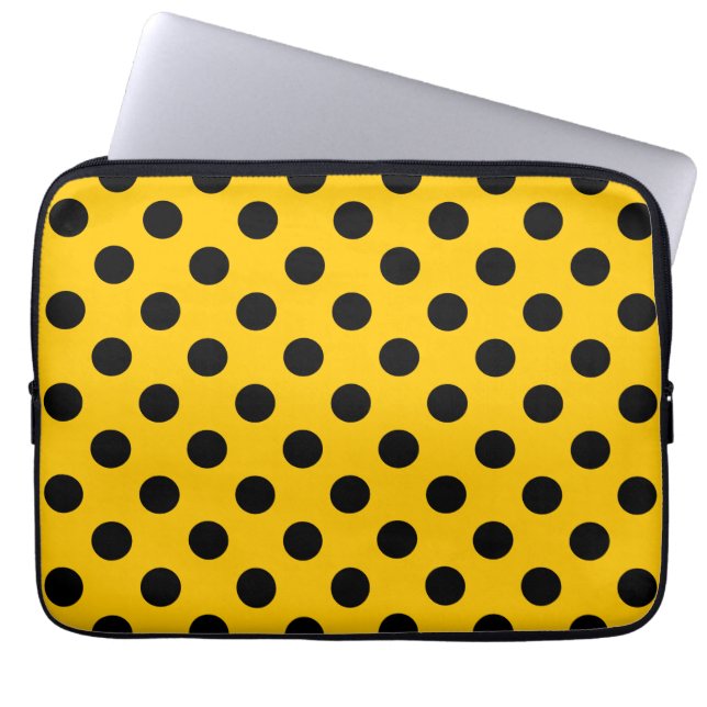Protection Pour Ordinateur Portable Black polka dots on yellow (Devant)