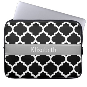 Protection Pour Ordinateur Portable Black White Moroccan #5 Dark Gray Name monogram
