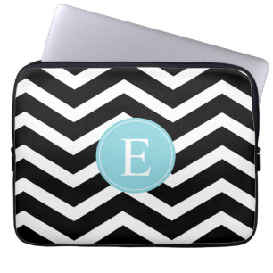 Protection Pour Ordinateur Portable Blanc noir Chevron bleu personnalisé