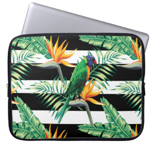 Protection Pour Ordinateur Portable Blancs Horizontaux Et Noirs Et Parrot