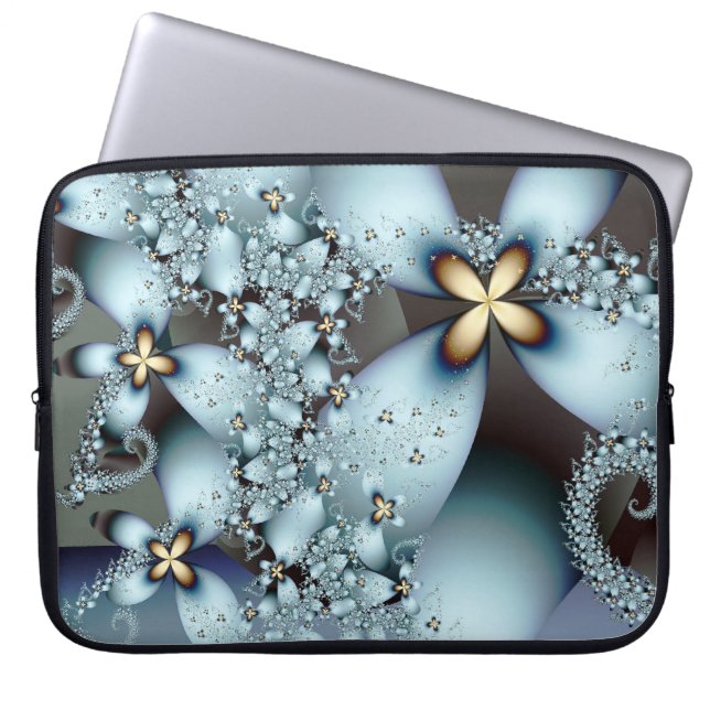Protection Pour Ordinateur Portable Blue Gold Cute Abstrait Floral (Devant)