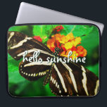 Protection Pour Ordinateur Portable Bonjour Sunshine Script Black White Stripe Papillo<br><div class="desc">"Bonjour Sunshine." Photo de fond d'un papillon rayé noir et blanc délicat sur une fleur orange et jaune. Sentez le soleil d'une journée chaude et ensoleillée chaque fois que vous utilisez cette étonnante manche d'ordinateur portable en néoprène coloré. Cette manche est disponible en trois tailles : 15", 13" et 10"....</div>