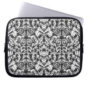 Protection Pour Ordinateur Portable Brocard de dentelle en damas noir et blanc vintage