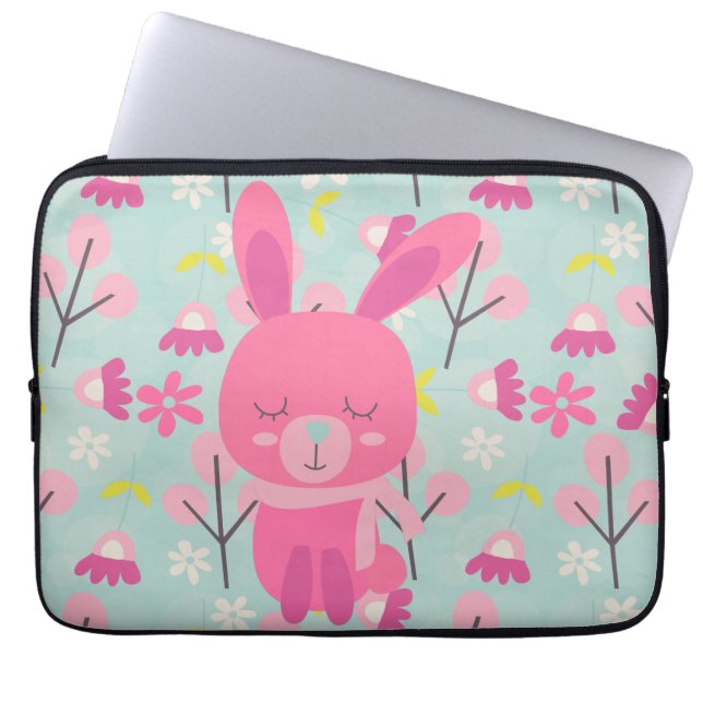 Protection Pour Ordinateur Portable Bunnies et fleurs roses (Devant)