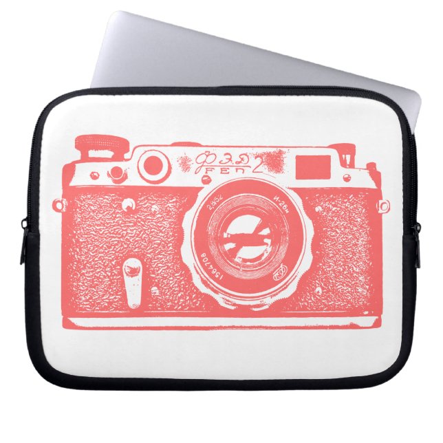 Protection Pour Ordinateur Portable Caméra russe - rose tropicale sur blanc (Devant)