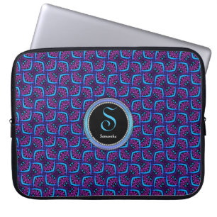 Protection Pour Ordinateur Portable Carnet de Motif Monogramme bleu électrique