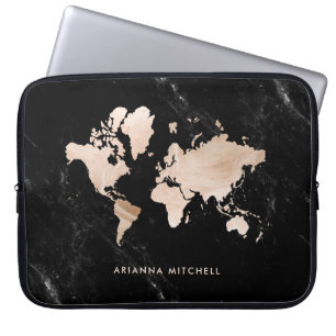 Protection Pour Ordinateur Portable Carte du monde de l'or clair sur le marbre noir