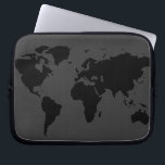 Protection Pour Ordinateur Portable carte stylisée du monde noir<br><div class="desc">Une silhouette noire graphique de la carte du monde - la couleur arrière - plan est personnalisable ("customiser" bouton/modifier)</div>