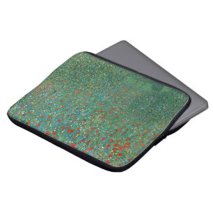 Protection Pour Ordinateur Portable Champ de coquelicots par Gustav Klimt, Art Nouveau