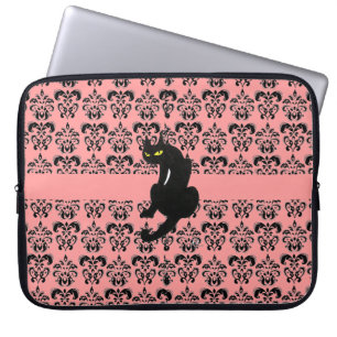 Protection Pour Ordinateur Portable CHAT NOIR DAMASK rose noire