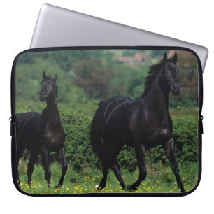 Protection Pour Ordinateur Portable Chevaux de pur sang dans le domaine de fleur