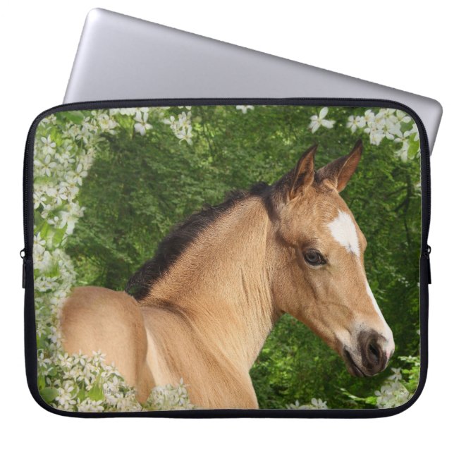 Protection Pour Ordinateur Portable Chevaux d'imaginaire : Fleurs (Devant)