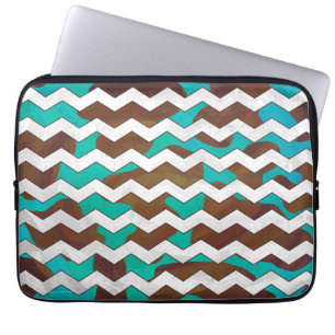 Protection Pour Ordinateur Portable Chevron Cow Impression Brown et Turquoise