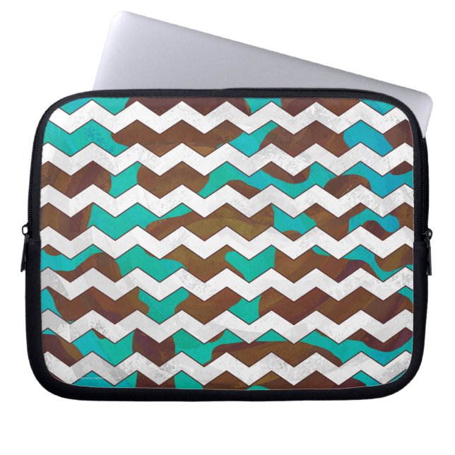 Protection Pour Ordinateur Portable Chevron Cow Impression Brown et Turquoise (Devant)