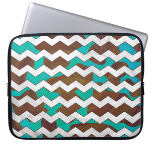 Protection Pour Ordinateur Portable Chevron Cow Impression Brown et Turquoise
