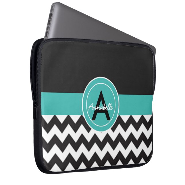 Protection Pour Ordinateur Portable Chevron turquoise noir (Devant droit)
