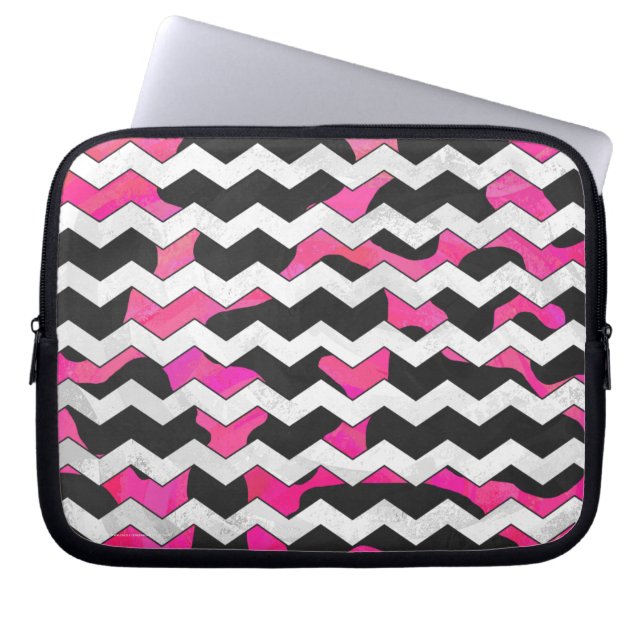 Protection Pour Ordinateur Portable Chevron Vache rose et noir (Devant)