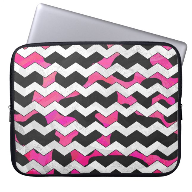 Protection Pour Ordinateur Portable Chevron Vache rose et noir (Devant)