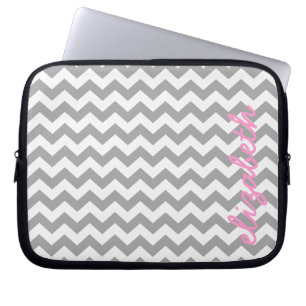Protection Pour Ordinateur Portable Chevrons gris et rose avec nom personnalisé