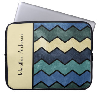 Protection Pour Ordinateur Portable Chevrons Manly Blue Modernes Avec Nom