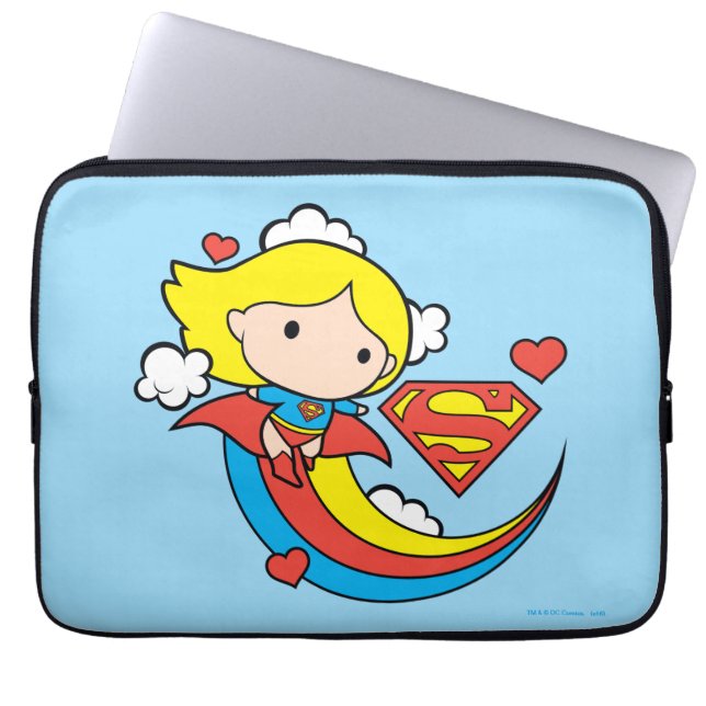 Protection Pour Ordinateur Portable Chibi Supergirl volant arc-en-ciel (Devant)