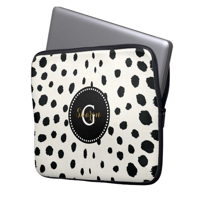 Protection Pour Ordinateur Portable Chic noir blanc cheetah imprimer motif monogramme (devant gauche)