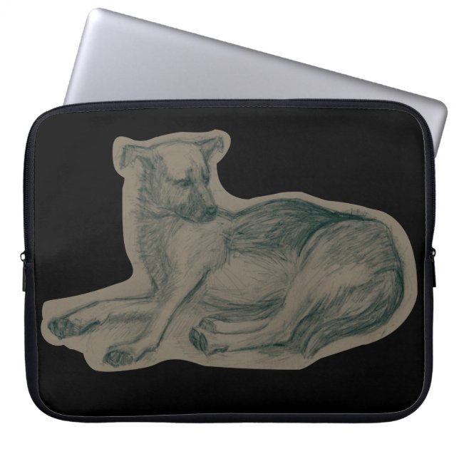Protection Pour Ordinateur Portable Chien. Dessin au crayon. (Devant)