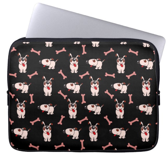 Protection Pour Ordinateur Portable Chien devenu mignon - sur noir (Devant)