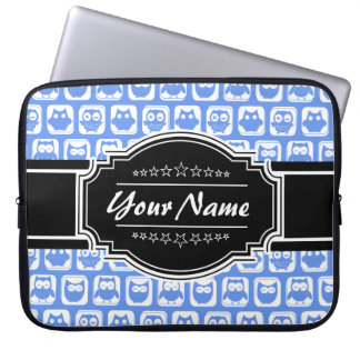 Protection Pour Ordinateur Portable Chouette bleue Noir Nom personnalisé