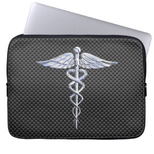 Protection Pour Ordinateur Portable Chrome Caduceus Médicale Symbole fibre de carbone