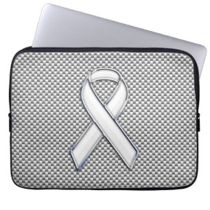 Protection Pour Ordinateur Portable Chrome White Ribbon Sensibilisation Fibre de carbo