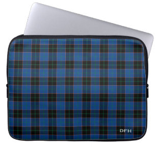 Protection Pour Ordinateur Portable Clan Hume Tartan Monogramme bleu et noir Plaid
