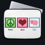 Protection Pour Ordinateur Portable Cochons d'amour de paix<br><div class="desc">Un joli signe de paix vert,  un coeur rouge et un cochon rose mignon. J'aime les dons d'animaux de ferme et les cochons sont mes préférés.</div>