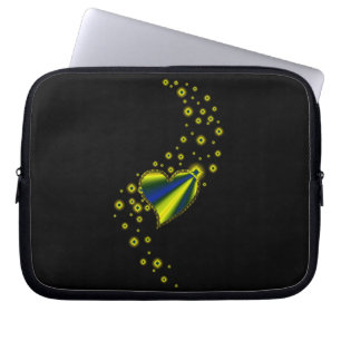 Protection Pour Ordinateur Portable Coeur arc-en-ciel bleu jaune avec étoiles sur noir