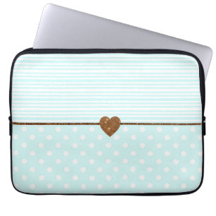 Protection Pour Ordinateur Portable Coeur blanc turquoise de parties scintillantes de