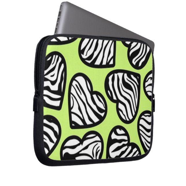 Protection Pour Ordinateur Portable Coeur mignon vert citron noir blanc zèbre motif (Devant droit)