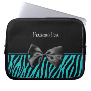 Protection Pour Ordinateur Portable Copie noire et turquoise à la mode de zèbre avec
